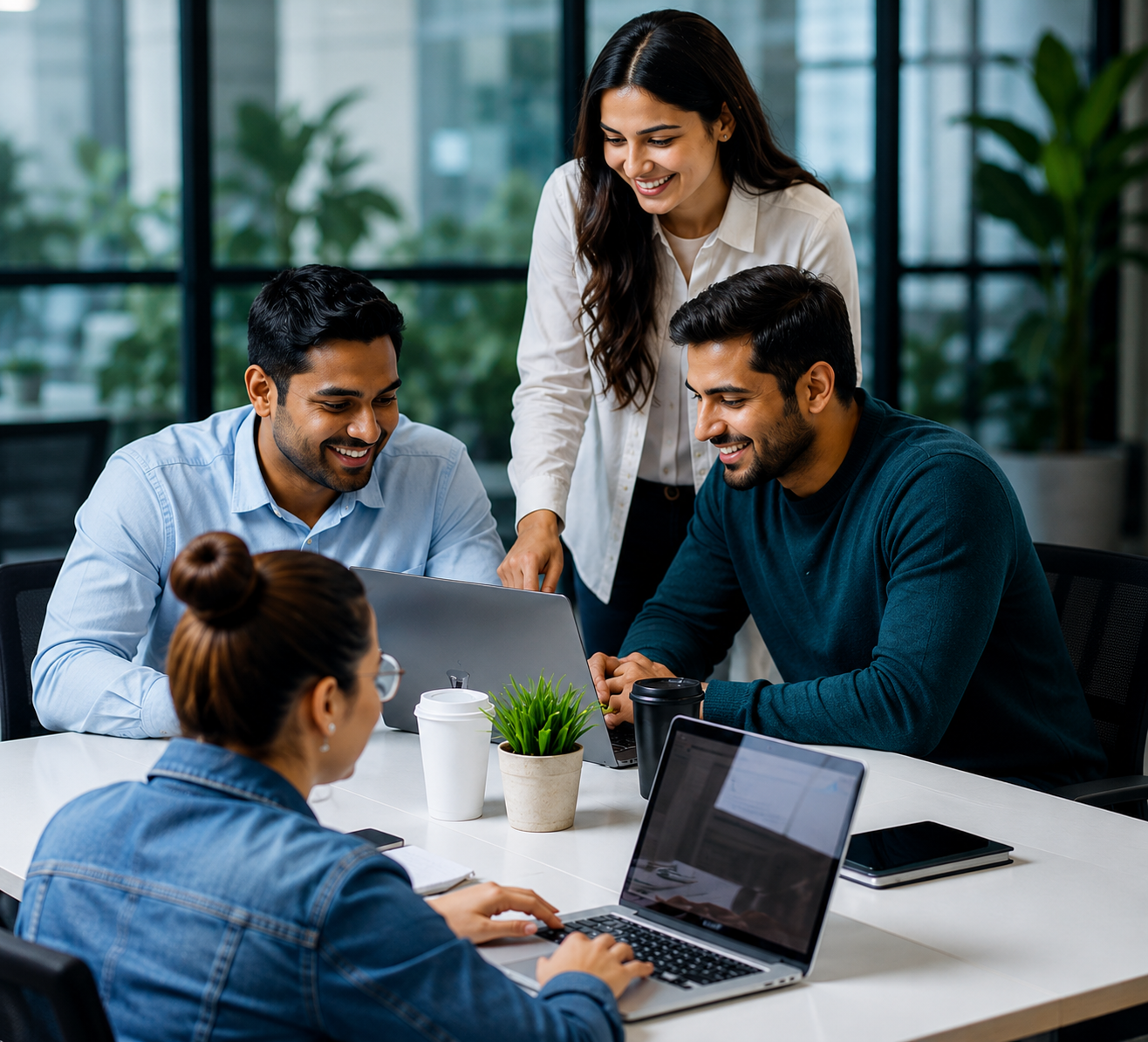 Team collaborating in office